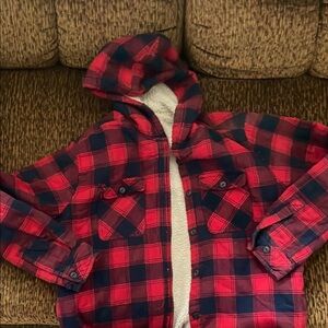 Red and Black Plaid Hooded Jacket